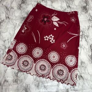 Petite sophisticate vintage 90s retro floral print red shite slip skirt size P